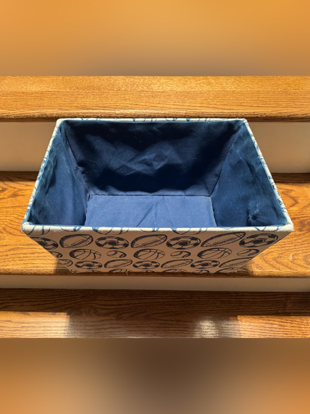 Hard sided navy & white sports theme canvas storage basket